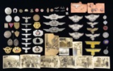 WWII GERMAN INSIGNIA, TINNIES, PINS, PHOTOGRAPHS,