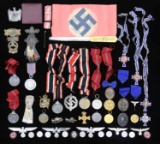 LARGE GROUP OF WWII GERMAN MEDALS, BADGES, PINS,