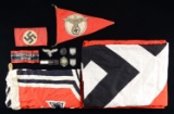WWII GERMAN FLAGS, ARMBANDS, INSIGNIA, A