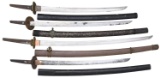 1 PARTIAL KATANA & 3 PARTIAL WAKIZASHI.