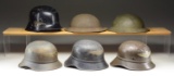 6 WWI & WWII PERIOD HELMETS.