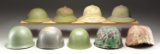 6 MILITARY HELMETS & 3 MILITARY PITH HELMETS.