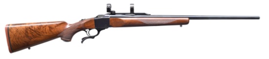 RUGER No. 1B FALLING BLOCK RIFLE WITH SCOPE RINGS.