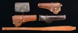 LOT OF THREE HOLSTERS & A CARTRIDGE BOX.