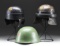 2 SPANISH MOTORCYCLE/TANKER HELMETS & 1 SERBIAN
