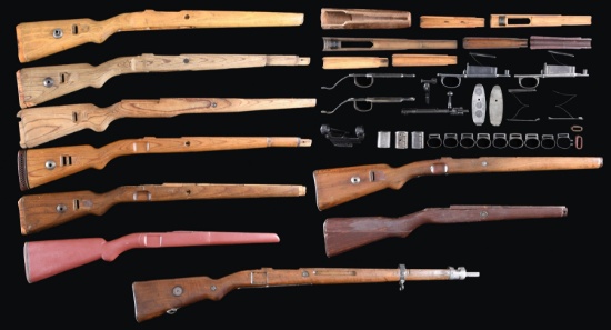 GROUPING OF MILITARY RIFLE STOCKS AND PARTS.