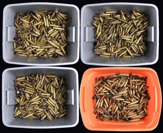 LOT OF 4 TOTES OF ASSORTED FIRED .50 BMG CARTRIDGE
