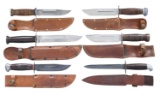 6 US WWII ERA MILITARY FIGHTING KNIVES.