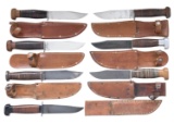 7 US WWII ERA NAVY MARK 1 FIGHTING/UTILITY KNIVES.
