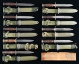 9 US WWII M3 TRENCH KNIVES AND 1 ORIGINAL BOX.