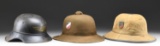 2 WWII GERMAN PITH HELMETS & 1 LUFTSCHUTZ HELMET