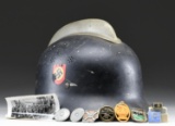 WWII GERMAN HELMET, RING, WHW PINS, & MORE.