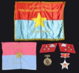 2 NORTH VIETNAMESE FLAGS, 2 MEDALS, & A PAIR OF
