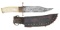 HANDMADE BOWIE STYLE KNIFE WITH LEATHER SHEATH.