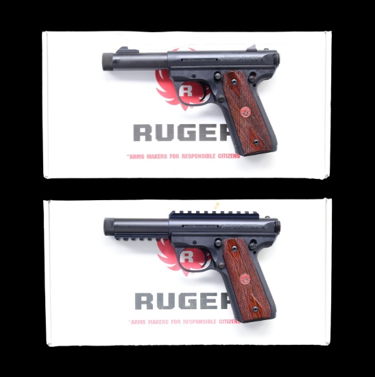 2 RUGER MARK III 22/45 SEMI AUTO PISTOLS WITH