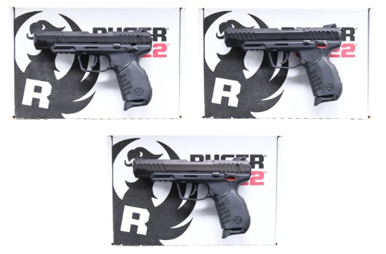 THREE RUGER SR22 SEMI-AUTO PISTOLS.