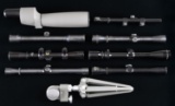 GROUP OF 7 RIFLE SCOPES AND 1 SPOTTING SCOPE.