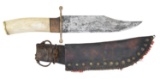 HANDMADE BOWIE STYLE KNIFE WITH LEATHER SHEATH.