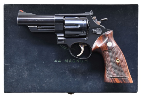 SCARCE S&W 5-SCREW 4" PRE-MODEL 29 CASED REVOLVER.