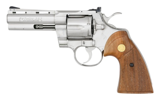 NICKEL PLATED COLT PYTHON DOUBLE ACTION REVOLVER.