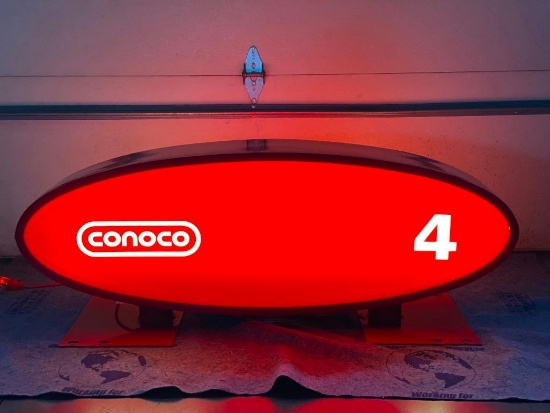 CONOCO LIGHTED GAS PUMP NUMBER SIGN DOUBLE SIDED