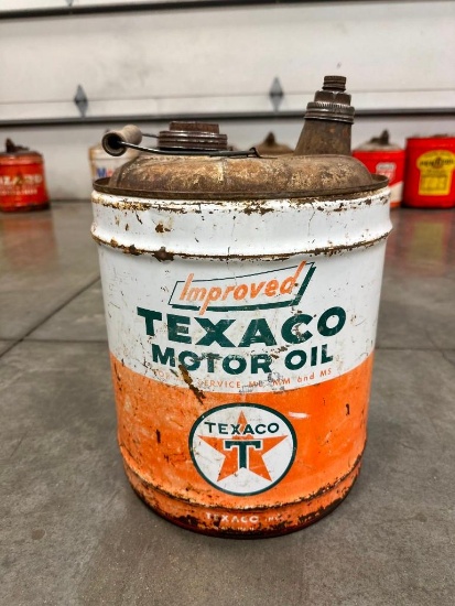 TEXACO IMPROVED MOTOR OIL 5 GALLON OIL CAN * SELLING NO RESERVE*