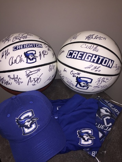 Creighton Basketball Tickets, Creighton Polo and Hat and Balls Autographed by a Former Team