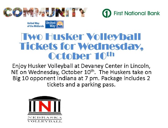 Two Husker Volleyball Tickets and Parking Pass