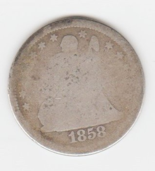 1858P SILVER SEATED LIBERTY QUARTER