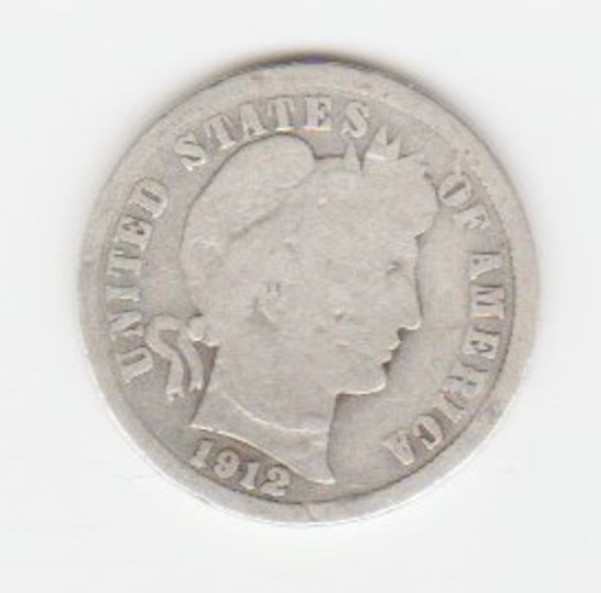 1912P SILVER BARBER DIME