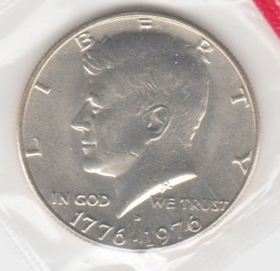 1976D UNC. KENNEDY HALF DOLLAR IN MINT CELLO