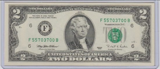 1995 UNC. U.S. $2.00 FEDERAL RESERVE NOTE