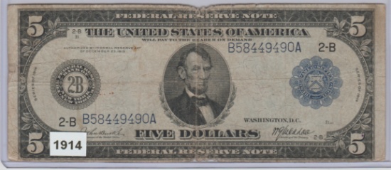 SERIES OF 1914 U.S. $5.00 FEDERAL RESERVE NOTE