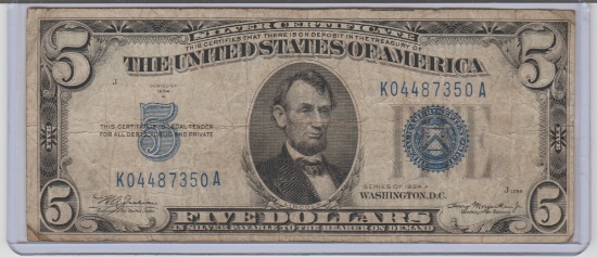 1934A U.S $5.00 SILVER CERTIFICATE