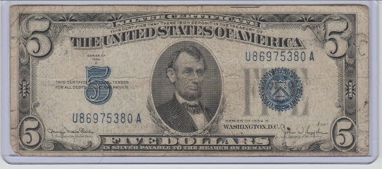 1934D U.S. $5.00 SILVER CERTIFICATE