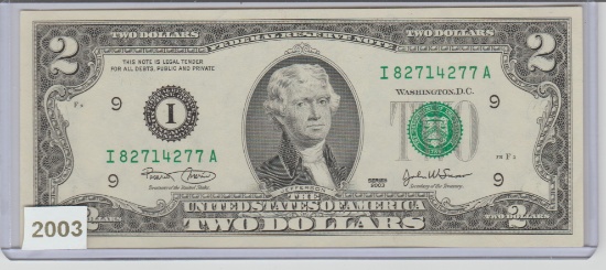 2003 UNC. U.S. $2.00 FEDERAL RESERVE NOTE