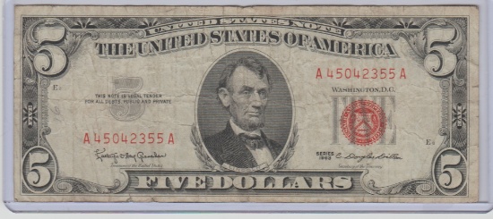 1963 U.S. $5.00 RED SEAL UNITED STATES NOTE
