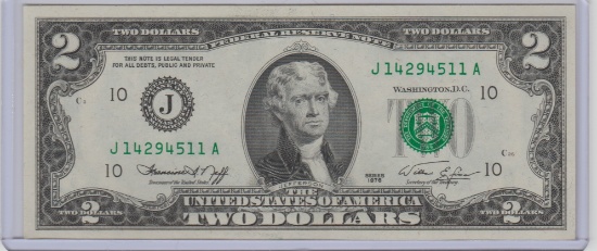 1976 UNC. U.S. $2.00 BICENTENNIAL FEDERAL RESERVE NOTE