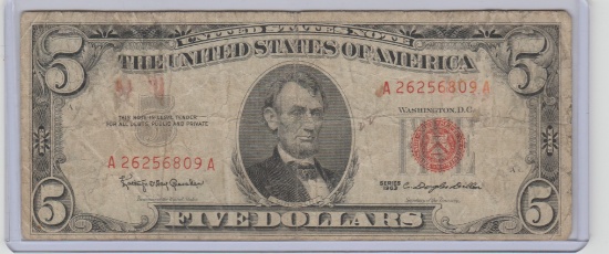 1963 U.S. $5.00 RED SEAL UNITED STATES NOTE