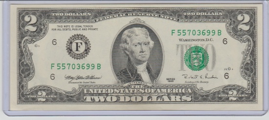 1995 UNC. U.S. $2.00 FEDERAL RESERVE NOTE