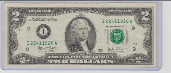 2003 U.S. $2.00 FEDERAL RESERVE NOTE