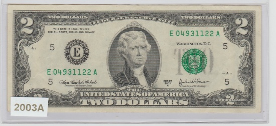 2003A U.S. $2.00 UNITED STATES NOTE