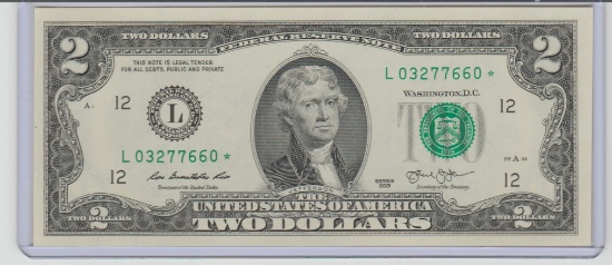 2013 UNC. U.S. $2.00 STAR FEDERAL RESERVE NOTE