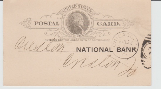 1891 U.S. ONE CENT POSTAL CARD