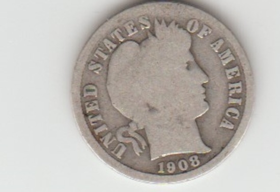 1908P SILVER BARBER DIME