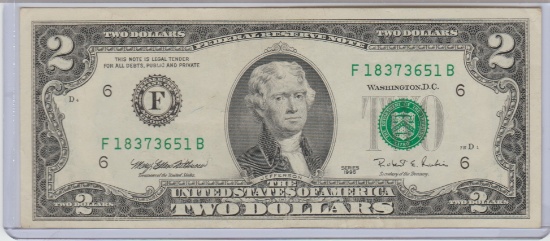 1995 U.S. $2.00 UNC. FEDERAL RESERVE NOTE