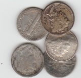 GROUP OF 5 SILVER MERCURY DIMES