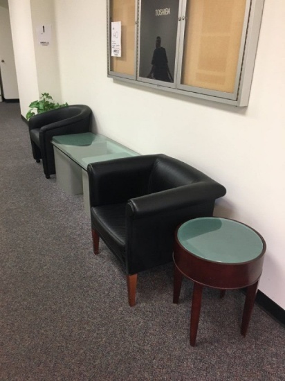 Leather Chairs, Leather Loveseat, Coffee Table, End Table, Wall Displays