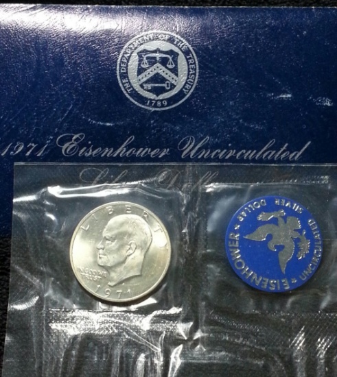 1971-s Silver UNC Eisenhower Dollar in Original Packaging with COA's "Blue Ike"