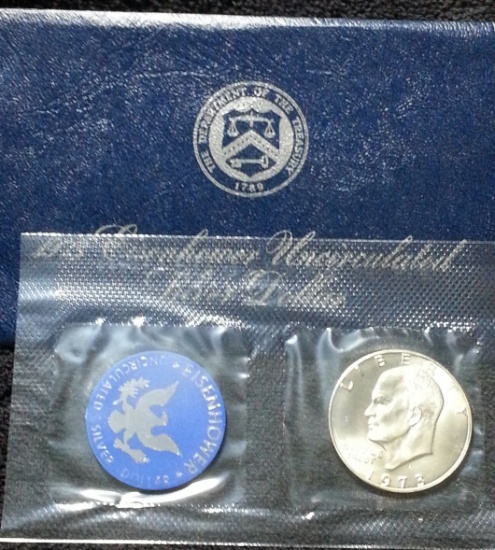 1973-s Silver UNC Eisenhower Dollar in Original Packaging with COA's "Blue Ike"